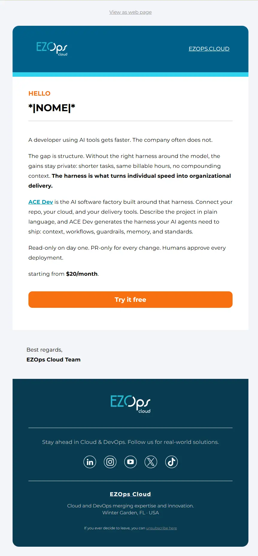 E-mail marketing EZOps Cloud e ACE Dev — EZOps Cloud